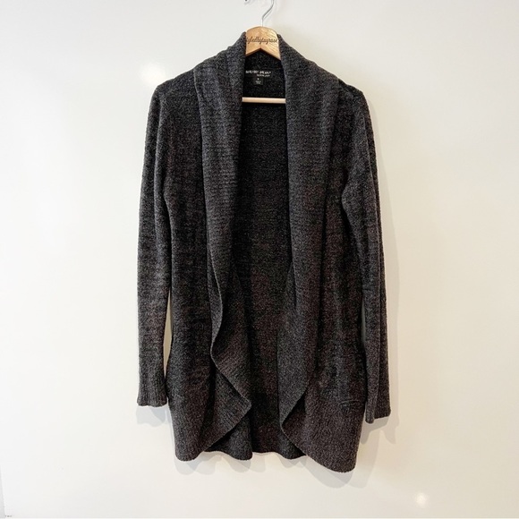 Barefoot Dreams CozyChic Lite Circle Cardigan Carbon Heathered Black - Picture 3 of 11